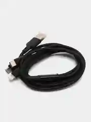 Черный кабель зарядный три разъема Micro USB, Type-C, Apple, длина 1,2м