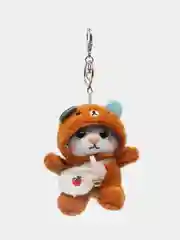 Коричневый брелок для рюкзака/сумки/ключей Кот в кигуруми мягкий