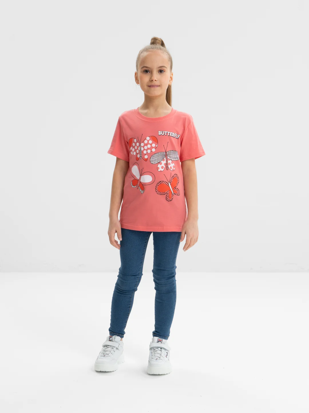 Коралловый футболка для девочек с принтом, 4-8 лет, хлопок