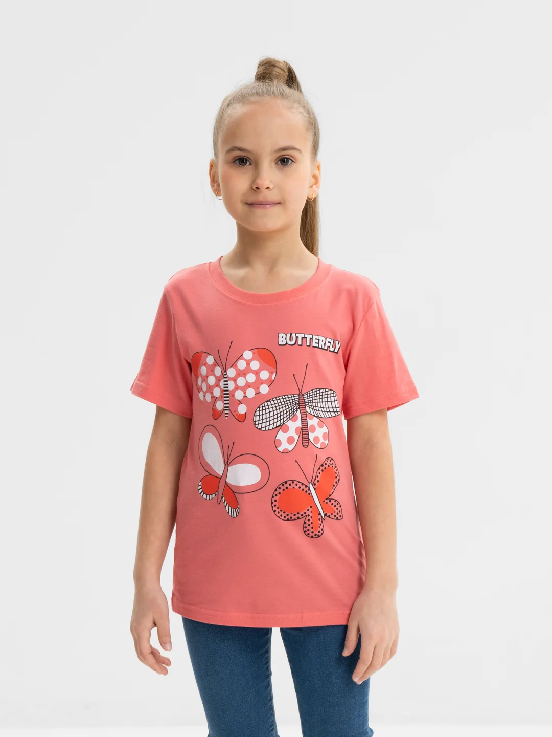 Коралловый футболка для девочек с принтом, 4-8 лет, хлопок