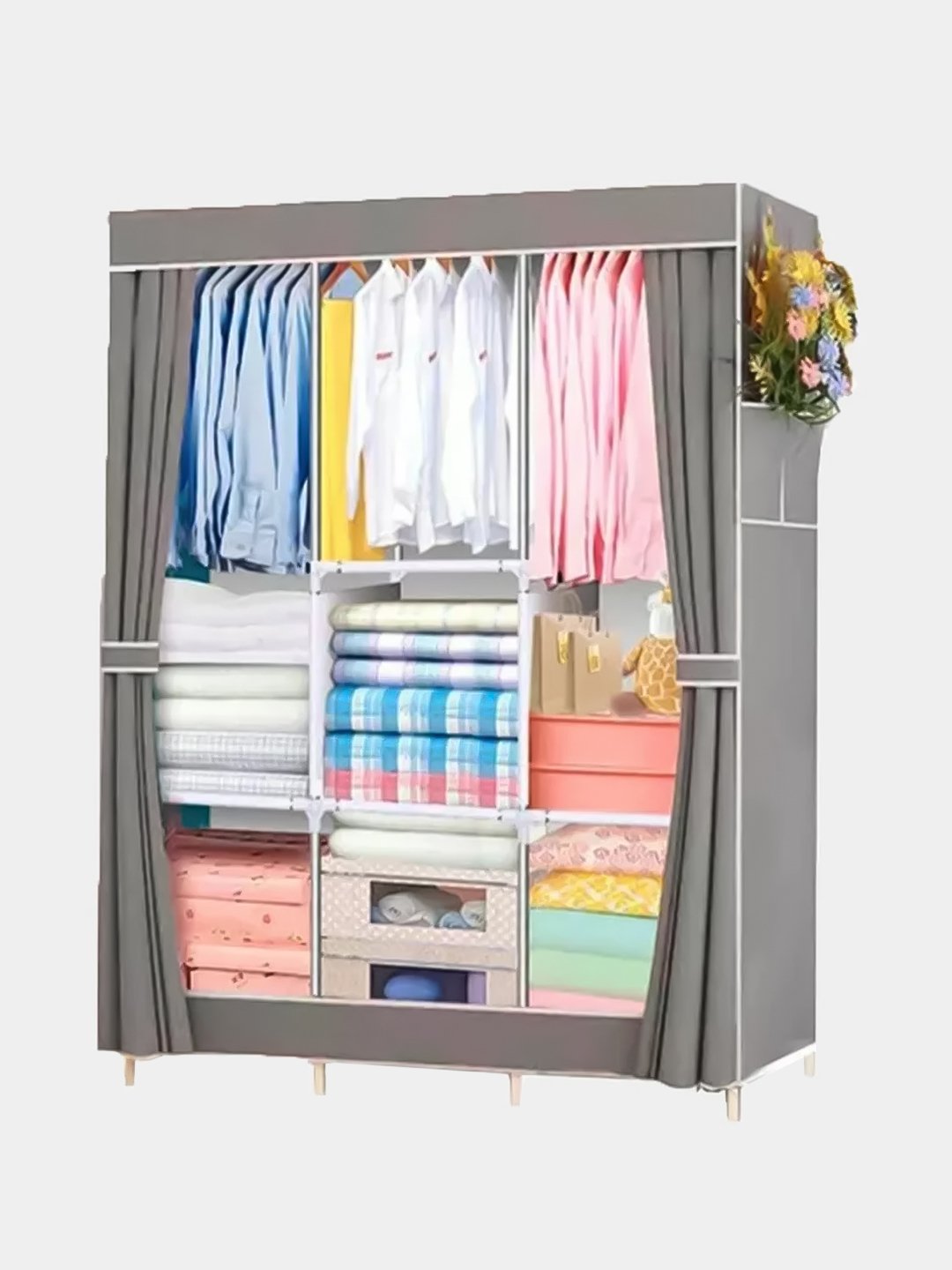 Складной каркасный тканевый шкаф для одежды