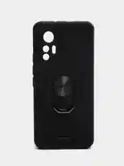 Черный чехол противоударный для Xiaomi 12 Lite, Сяоми 12 Лайт с металлической подставкой