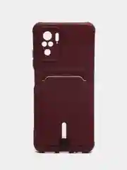 Бордовый чехол Xiaomi Redmi Note 10, 10S, Poco M5s (Сяоми Редми Нот 10, 10С), с карманом для карты