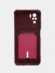 Бордовый чехол Xiaomi Redmi Note 10, 10S, Poco M5s (Сяоми Редми Нот 10, 10С), с карманом для карты