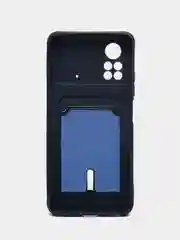 Темно-синий чехол Xiaomi Poco X4 Pro (Сяоми Поко Х4 Про), силиконовый, с карманом для карты