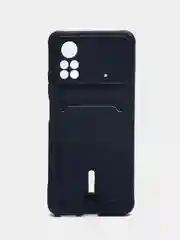 Темно-синий чехол Xiaomi Poco X4 Pro (Сяоми Поко Х4 Про), силиконовый, с карманом для карты