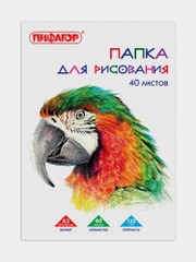 Бумага для рисования А3, 297х420 мм, в папке 40 листов, 120 г/м2, Пифагор Попугай, 880267