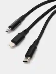 Черный кабель зарядный три разъема Micro USB, Type-C, Apple, длина 1,2м
