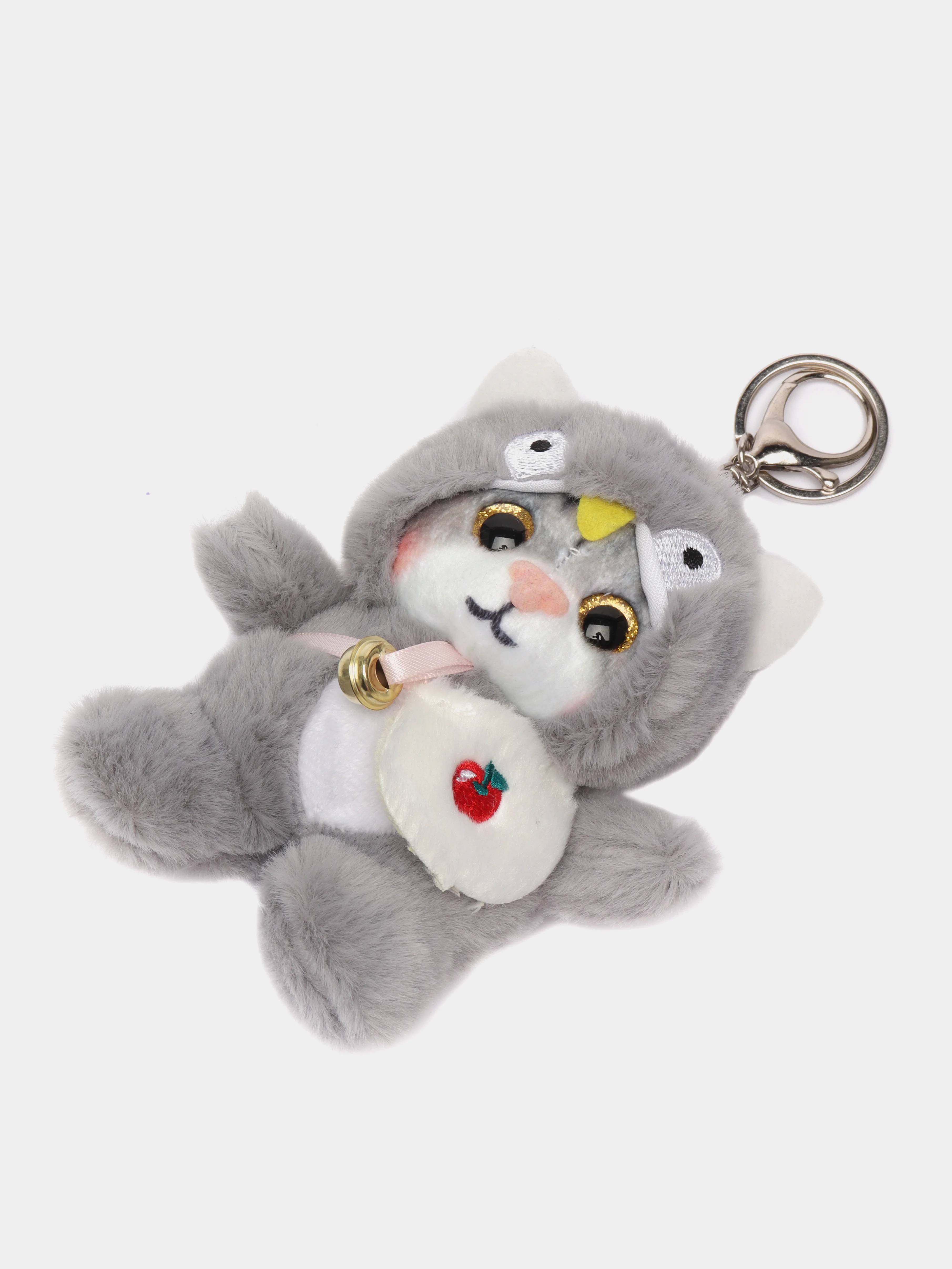 Серый брелок для рюкзака/сумки/ключей Кот в кигуруми мягкий