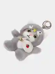 Серый брелок для рюкзака/сумки/ключей Кот в кигуруми мягкий