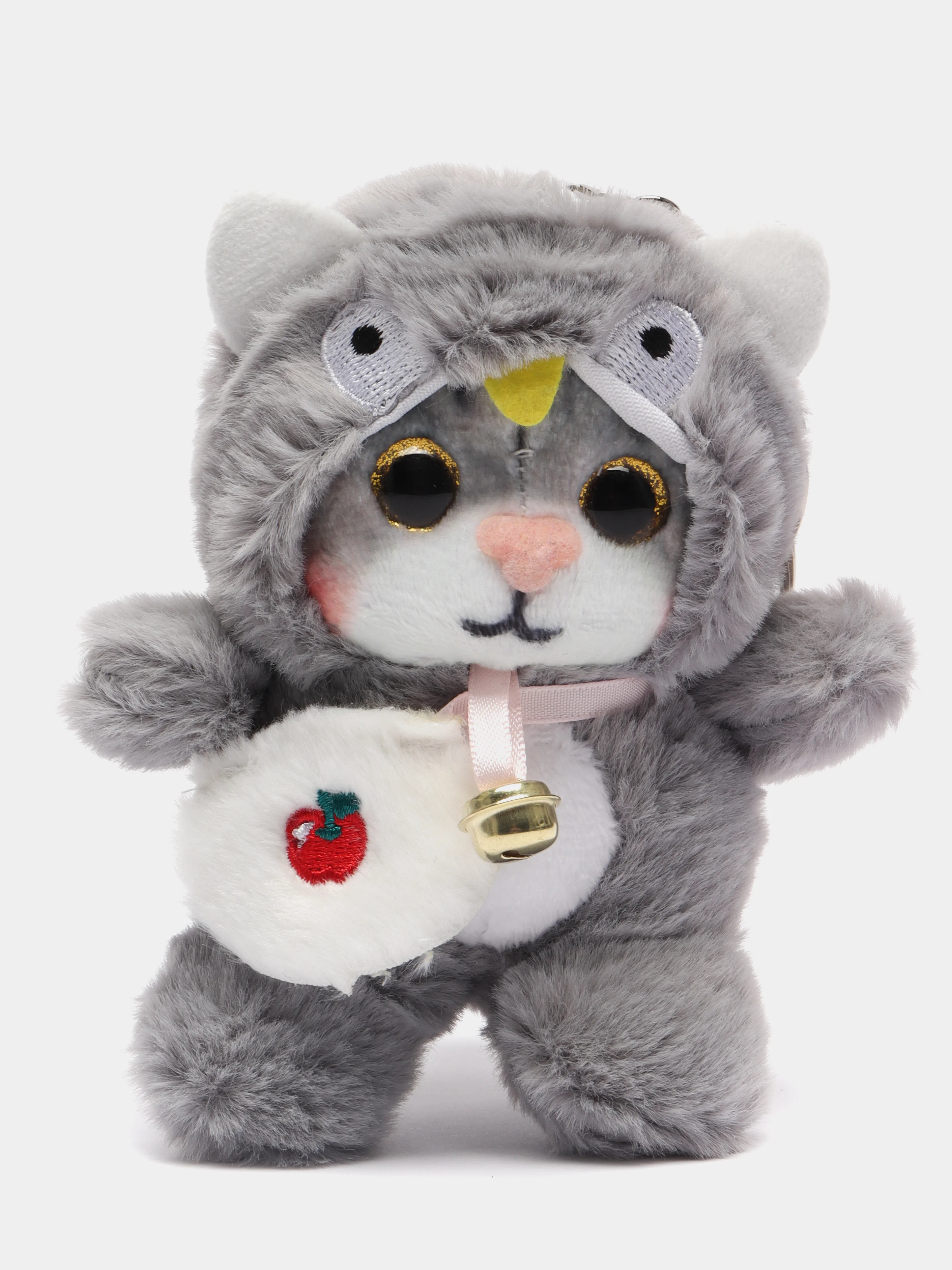 Серый брелок для рюкзака/сумки/ключей Кот в кигуруми мягкий