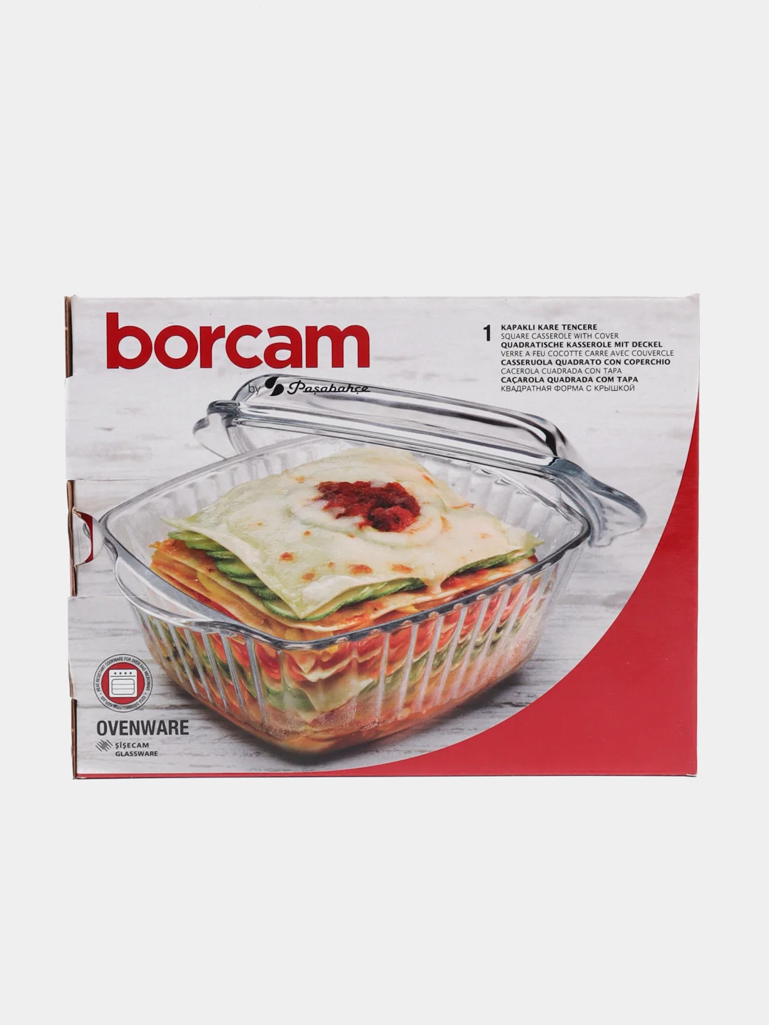 Форма для запекания 1,17л Borcam, стеклянная жаропрочная, квадратная, рифленая, 1,17л