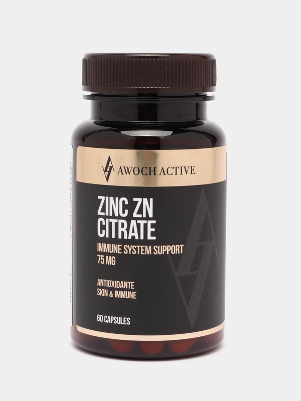 БАД к пище AWOCH ACTIVE ZINC CITRATE, цинк цитрат, 75 мг, 60 капсул, 27 г