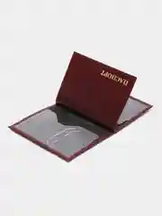 Бордовый обложка для автодокументов и паспорта, натуральная кожа с гербом