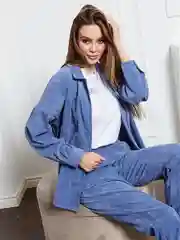 Синий вельветовый костюм для отдыха, оверсайз
