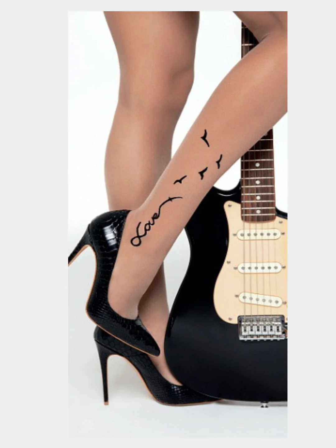 Бежевый капроновые колготки MiNiMi Tattoo Love, колготки с рисунком на щиколотке,колготки женские