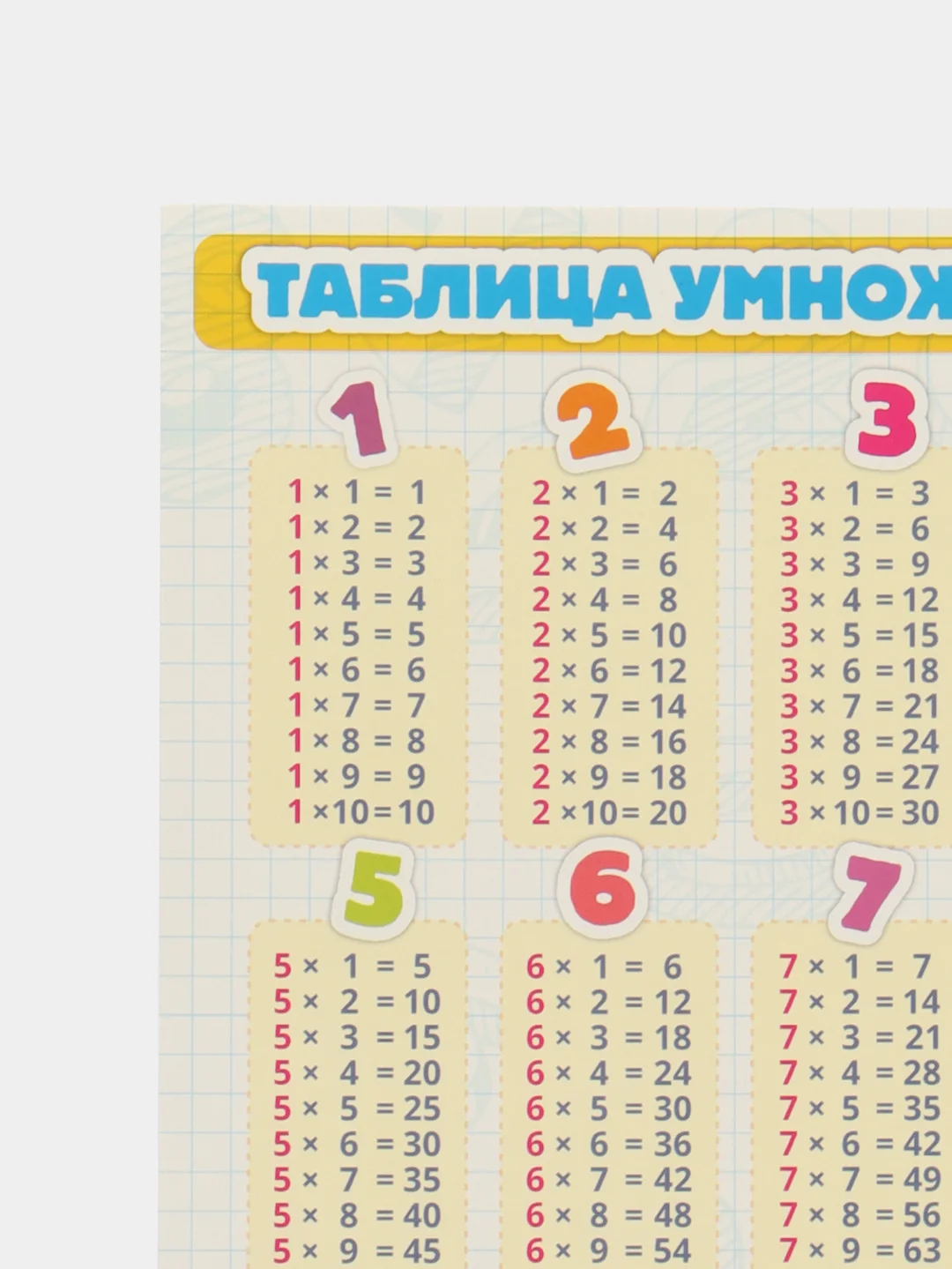 Манго обучающая карточка А5: Таблицы "Сложения", "Вычитания", "Умножения", "Деления"