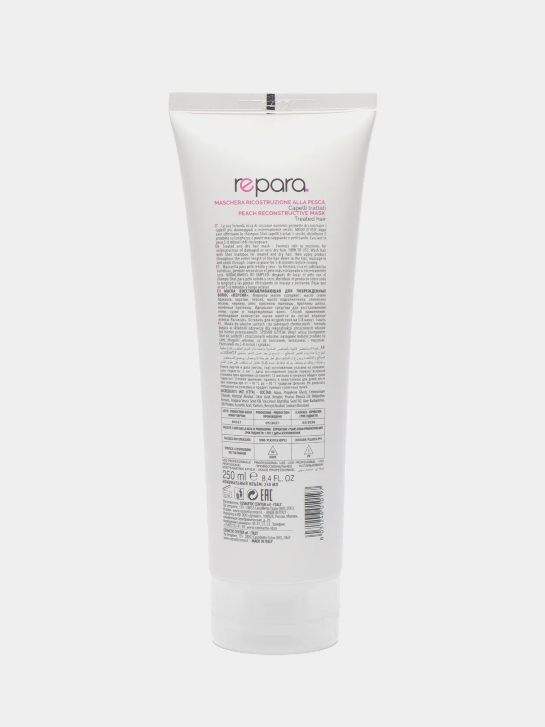 Восстанавливающая маска Shot Repara Peach Mask, с персиком, для поврежденных волос, 250 мл