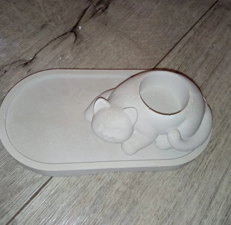 Поднос с кошечкой, подсвечник из гипса, ручная работа, подставка для украшений и свечей