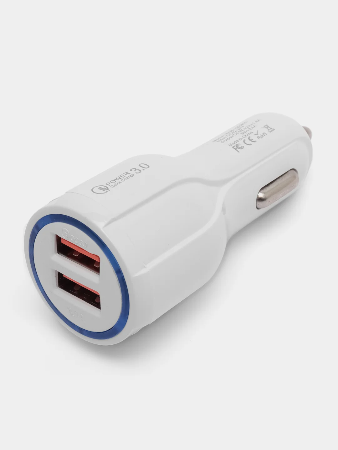 Белый автомобильное зарядное устройство для телефона в прикуриватель на 2 USB,  3.1 А