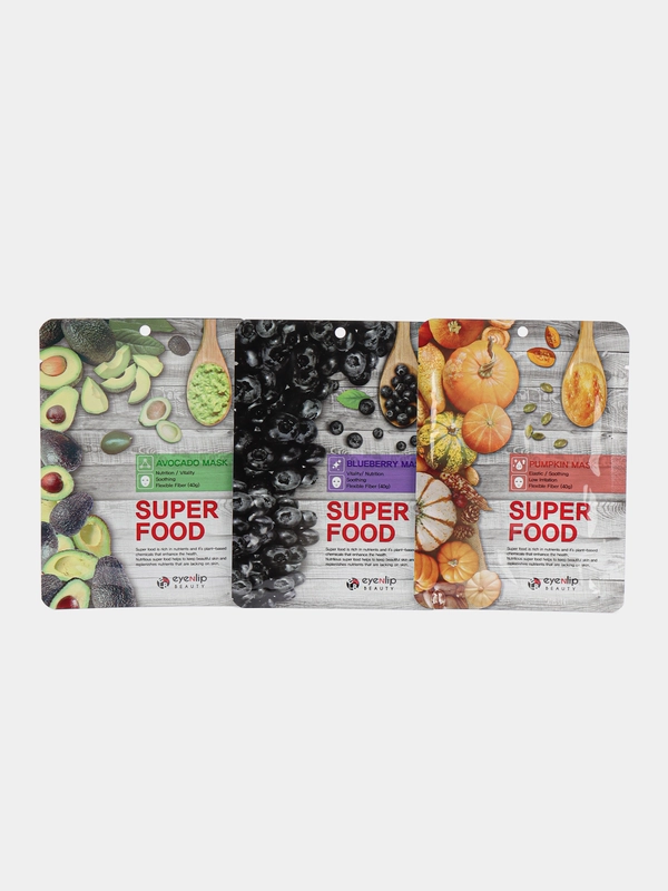 Набор тканевых масок SUPER FOOD EYENLIP, 3 штуки