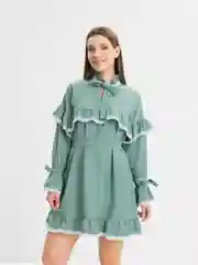 Мятный платье женское, свободное, с рюшами и бантом