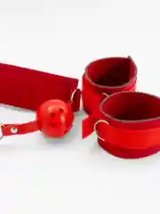Красный кляп с наручниками для БДСМ, ролевых игр, шарик-кляп в рот BDSM, наручники для связывания