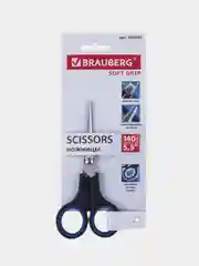 Ножницы BRAUBERG "Soft Grip", 140 мм, резиновые вставки, черно-синие