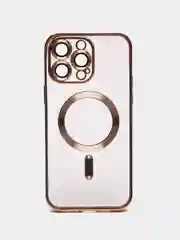 Золотой чехол на iPhone MagSafe прозрачный, силиконовый, бампер. Чехол для телефона iPhone 13, 12