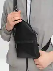 Черный сумка мужская через плечо, из экокожи