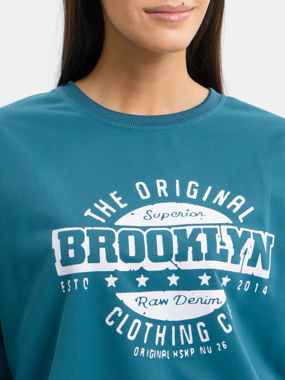Тёмно-бирюзовый свитшот женский свободный из легкой ткани, принт Brooklyn