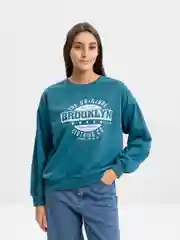 Тёмно-бирюзовый свитшот женский свободный из легкой ткани, принт Brooklyn