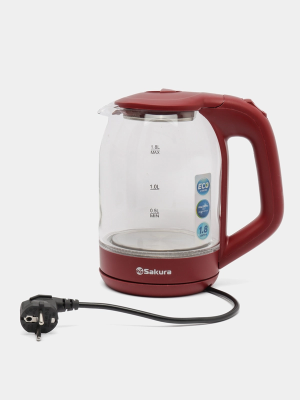 Чайник электрический Sakura SA-2736R, стеклянный, с точечной подсветкой, 1.8 л
