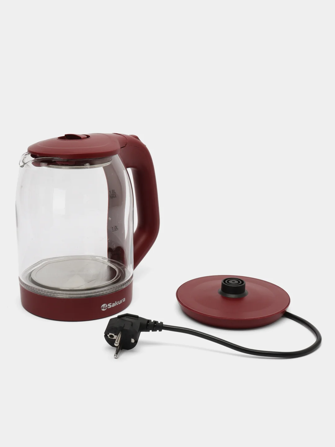 Чайник электрический Sakura SA-2736R, стеклянный, с точечной подсветкой, 1.8 л