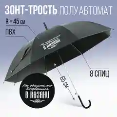 Зонт-трость полуавтомат "Мы обязательно встретимся в Казани", цвет черный, 8 спиц, R=45 см