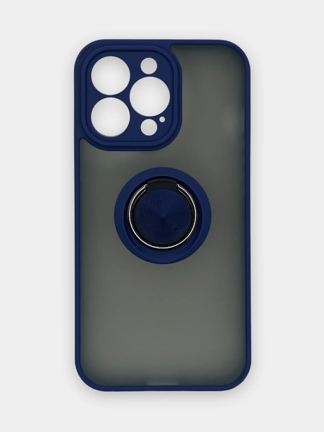 Синий чехол iPhone 13, 13 Pro, пластиковый, матовый, с кольцом и цветными кнопками