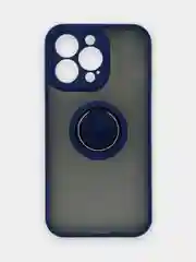 Синий чехол iPhone 13, 13 Pro, пластиковый, матовый, с кольцом и цветными кнопками