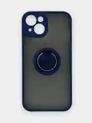 Синий чехол iPhone 13, 13 Pro, пластиковый, матовый, с кольцом и цветными кнопками