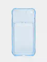 Синий силиконовый чехол с отсеком, карманом для карты IPhone 7-13 Pro Max, прозрачный