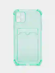 Бирюзовый чехол силиконовый на iPhone 11, 12, 13, 14 Pro, Max, Plus, с карманом для карт