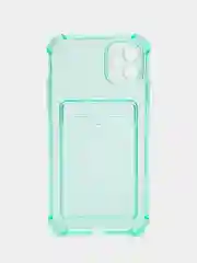 Бирюзовый чехол силиконовый на iPhone 11, 12, 13, 14 Pro, Max, Plus, с карманом для карт