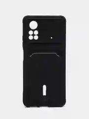 Черный чехол Xiaomi Poco X4 Pro (Сяоми Поко Х4 Про), силиконовый, с карманом для карты