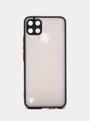 Угольный чехол Realme C21 Реалми С21  пластиковый матовый полупрозрачный с цветными кнопками