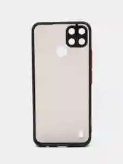 Угольный чехол Realme C21 Реалми С21  пластиковый матовый полупрозрачный с цветными кнопками