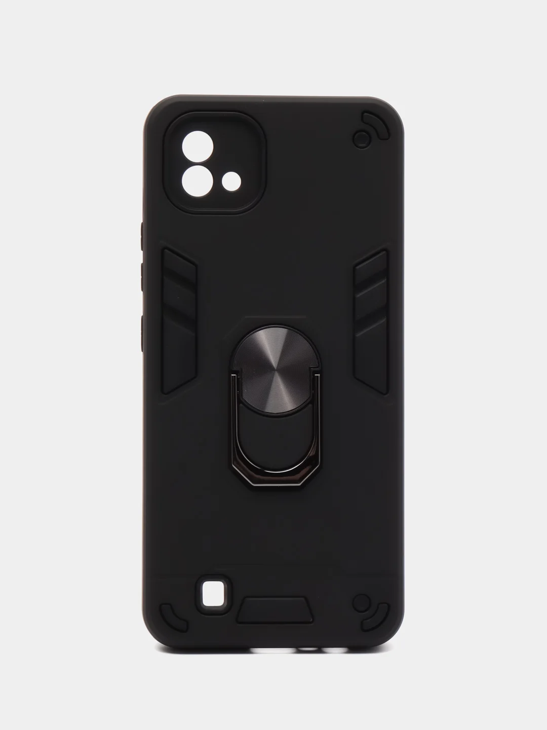 Черный чехол противоударный для Realme C11 2021 / C20 (Реалми С20), с металлической подставкой