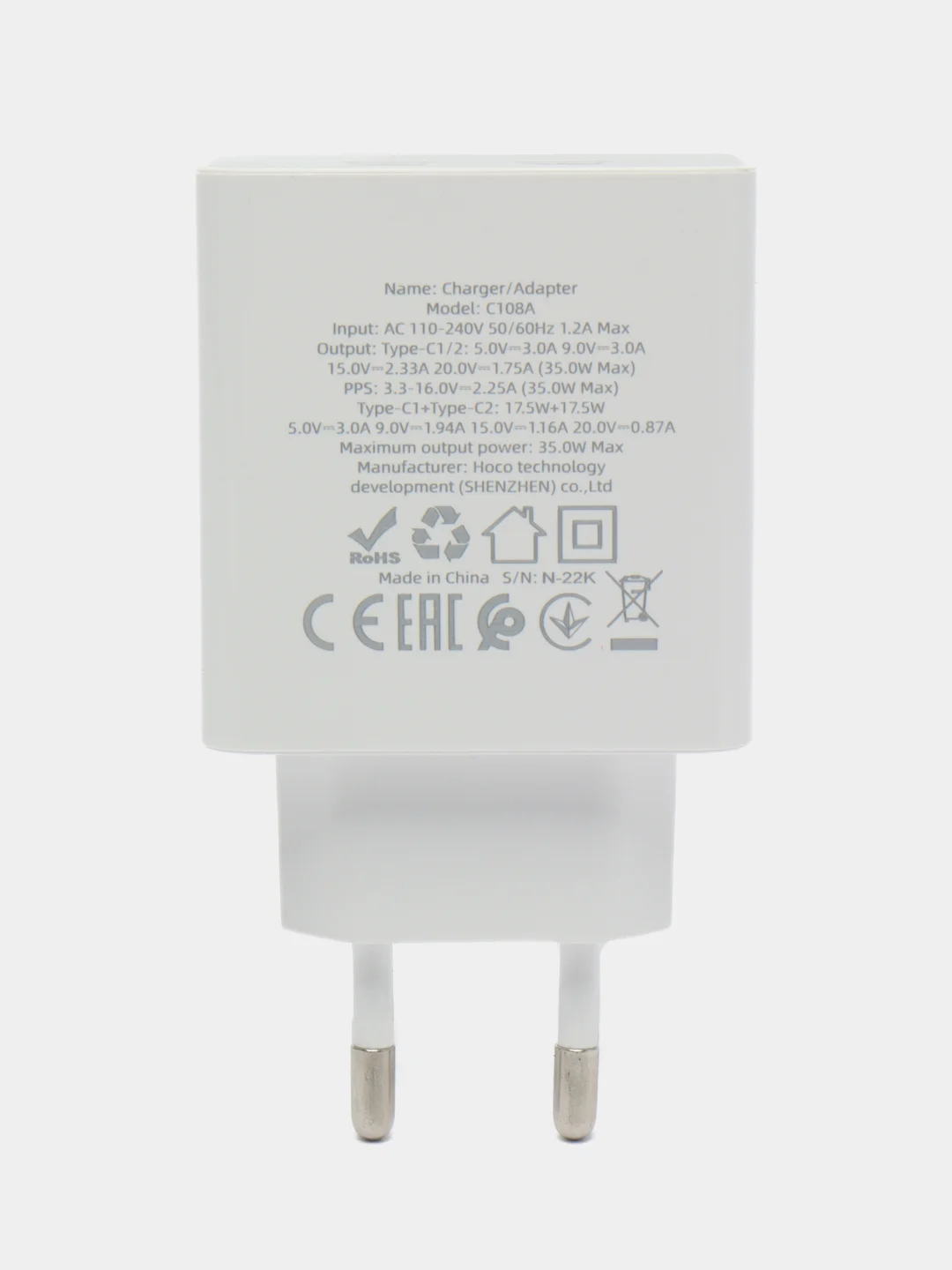 Сетевое зарядное устройство Hoco C108A, два выхода USB-C 35W, PD, QC3.0, PPS, AFC, FCP