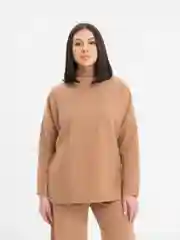 Бежевый костюм в рубчик