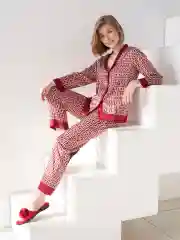 Бордовый пижама женская, шелковая