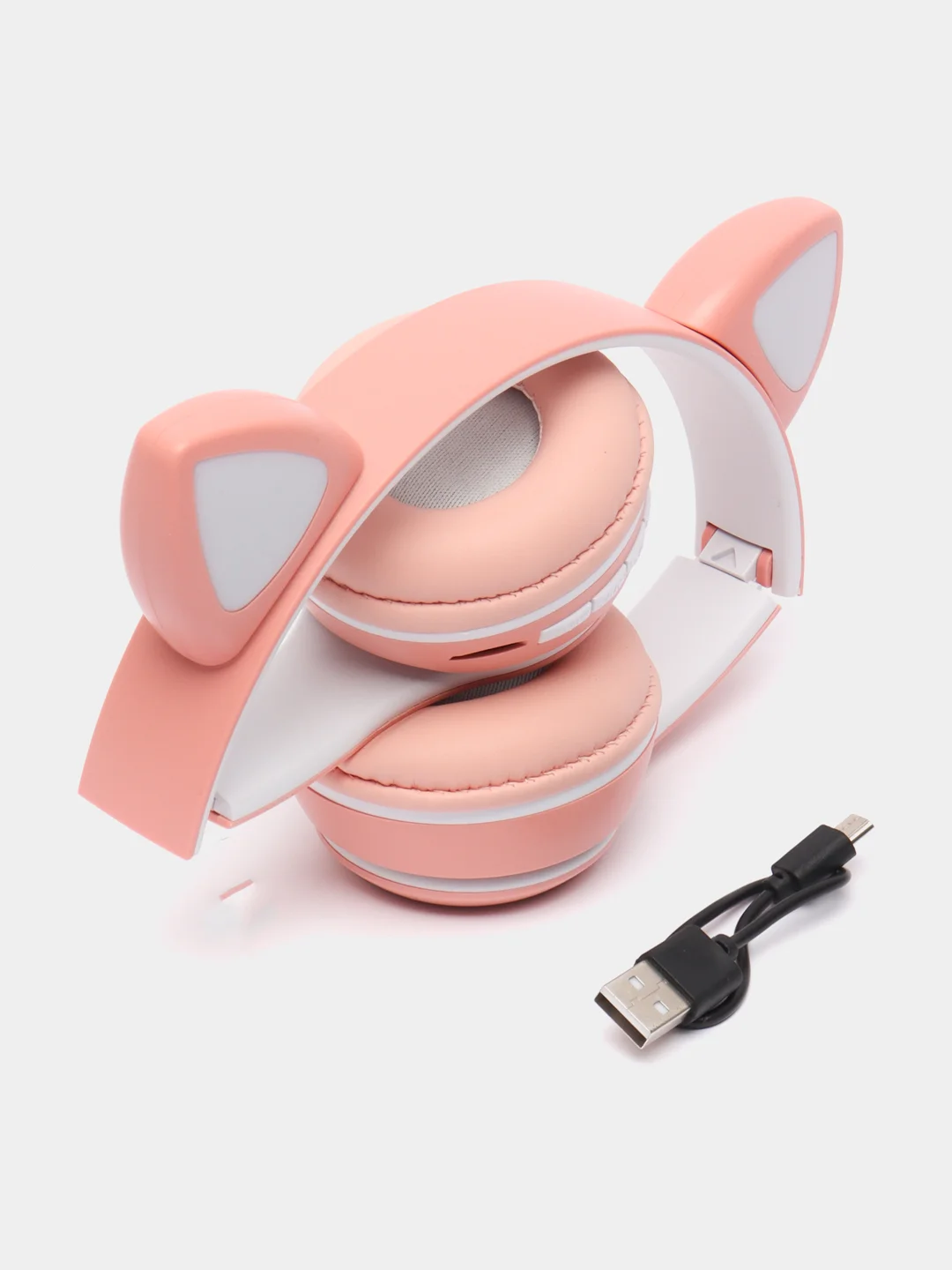 Розовый беспроводные наушники, со светящимися кошачьими ушками, Bluetooth