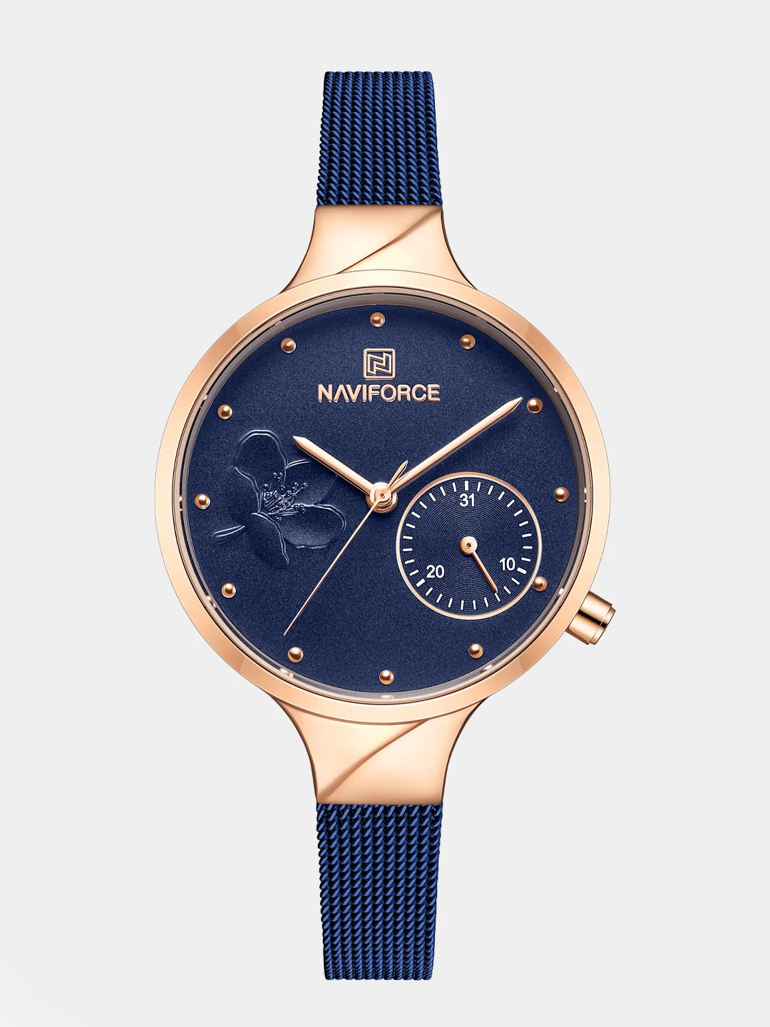 Синий женские наручные часы Naviforce NF5001S с календарём в подарочной упаковке